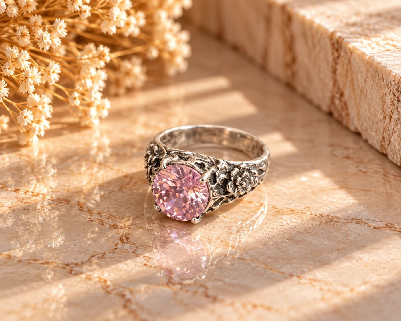 Pink Glow — Silver Ring